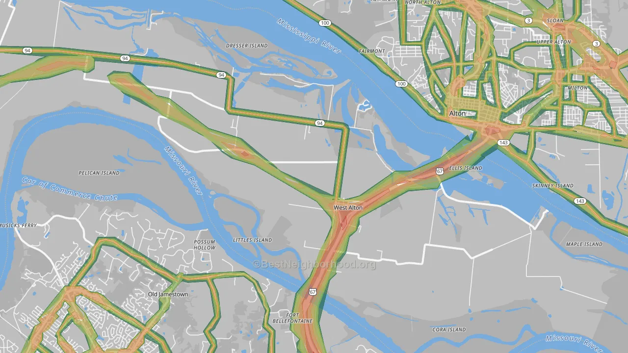 West Alton, MO Map of Noise Levels in West Alton