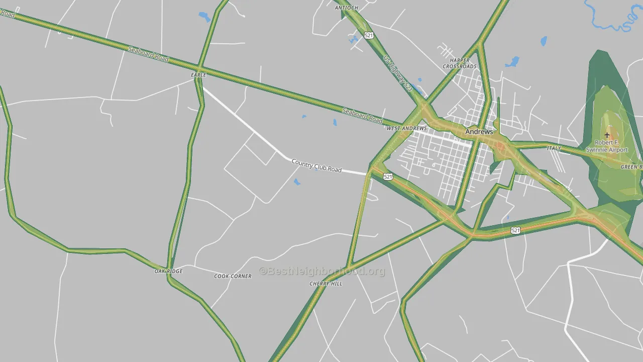 West Andrews, SC Map of Noise Levels in West Andrews