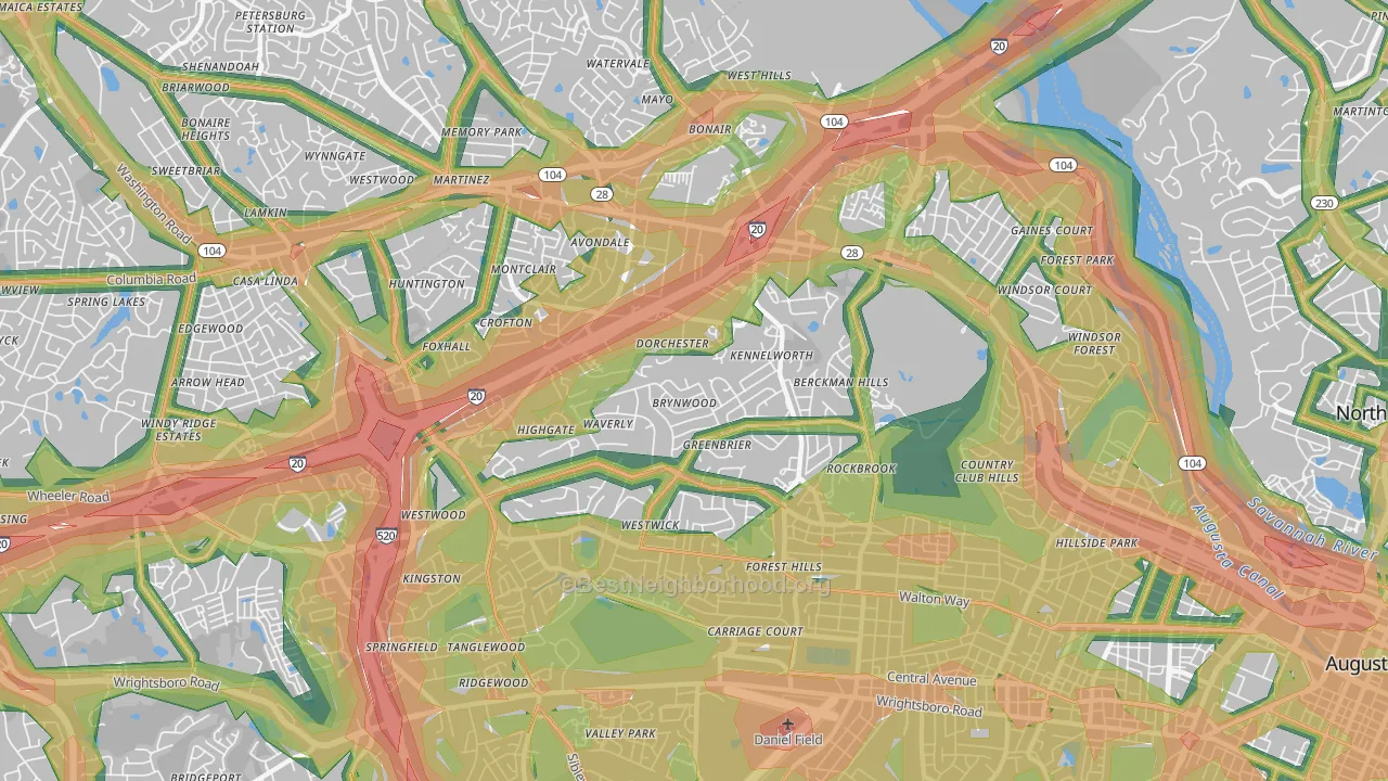 West Augusta, Augusta, GA Map of Noise Levels in West Augusta