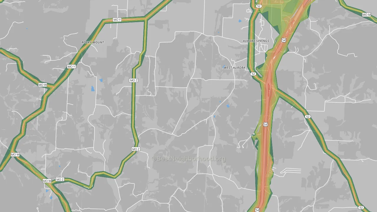 West Aurora, MO Map of Noise Levels in West Aurora