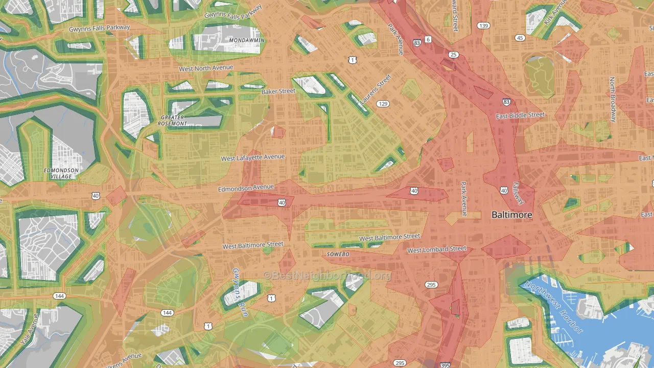 West Baltimore, Baltimore, MD Map of Noise Levels in West Baltimore