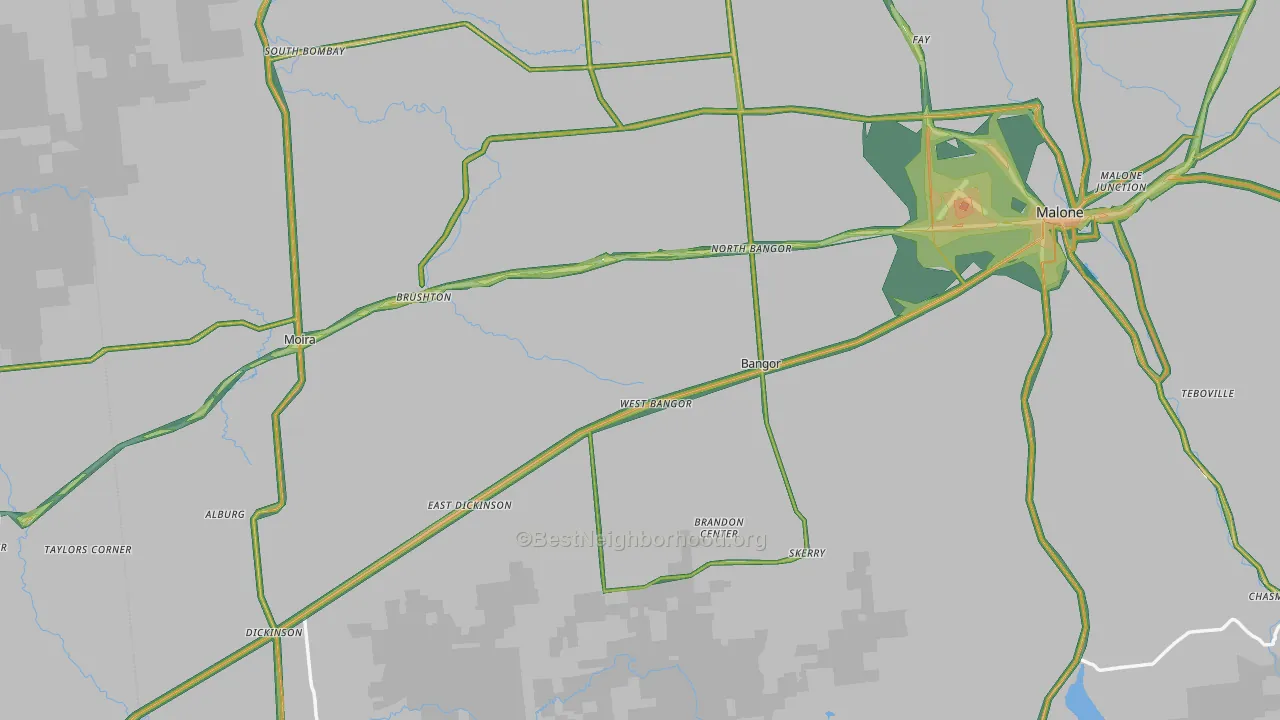West Bangor, NY Map of Noise Levels in West Bangor