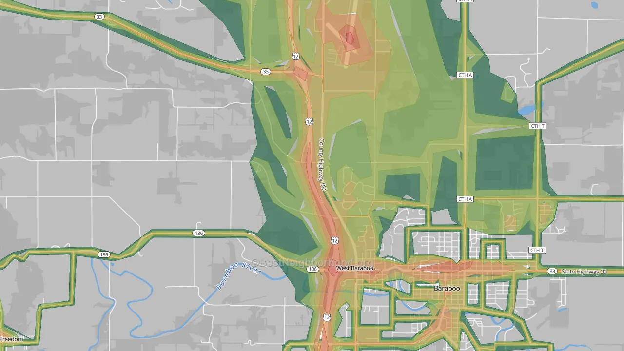 West Baraboo, WI Map of Noise Levels in West Baraboo