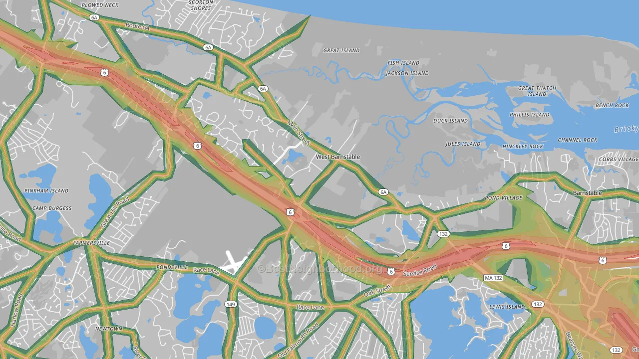 West Barnstable, MA Map of Noise Levels in West Barnstable
