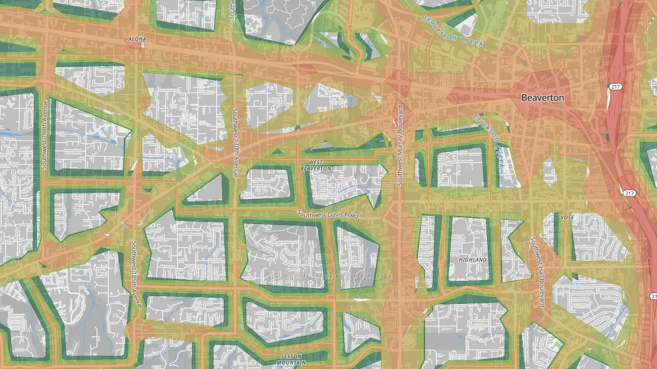 West Beaverton, Beaverton, OR Map of Noise Levels in West Beaverton