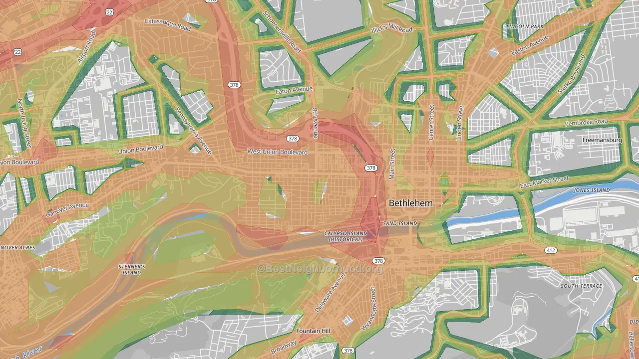 West Bethlehem, Bethlehem, PA Map of Noise Levels in West Bethlehem