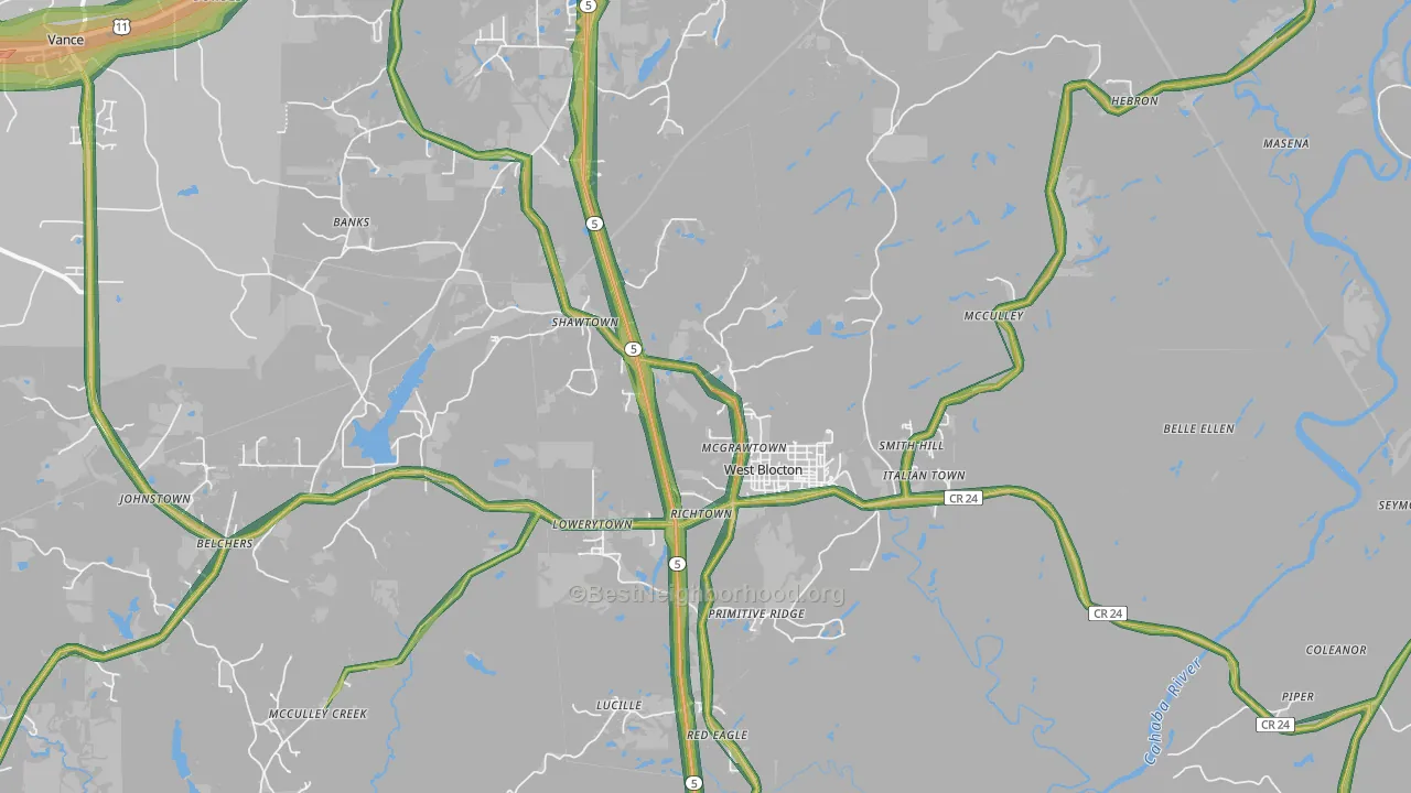West Blocton, AL Map of Noise Levels in West Blocton