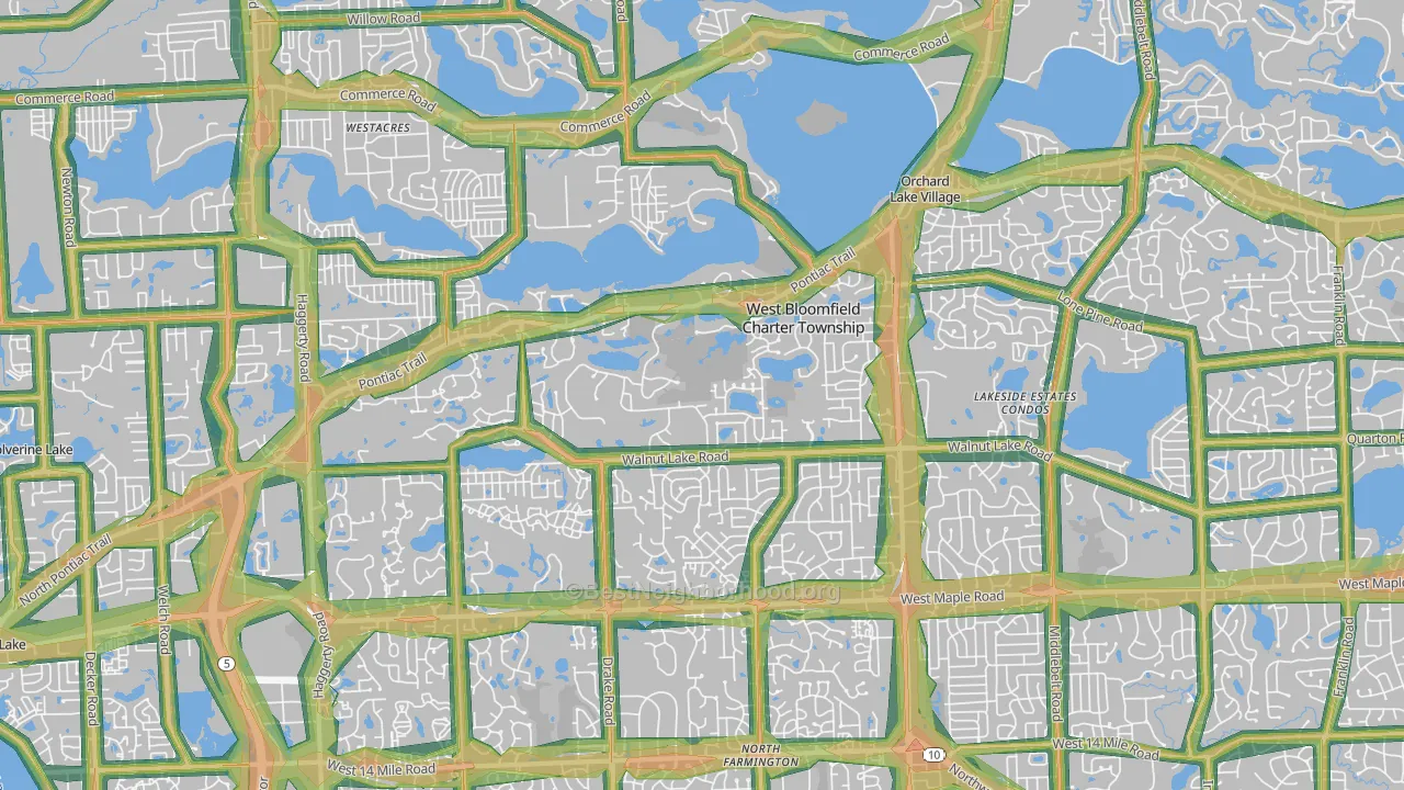 West Bloomfield, MI Map of Noise Levels in West Bloomfield