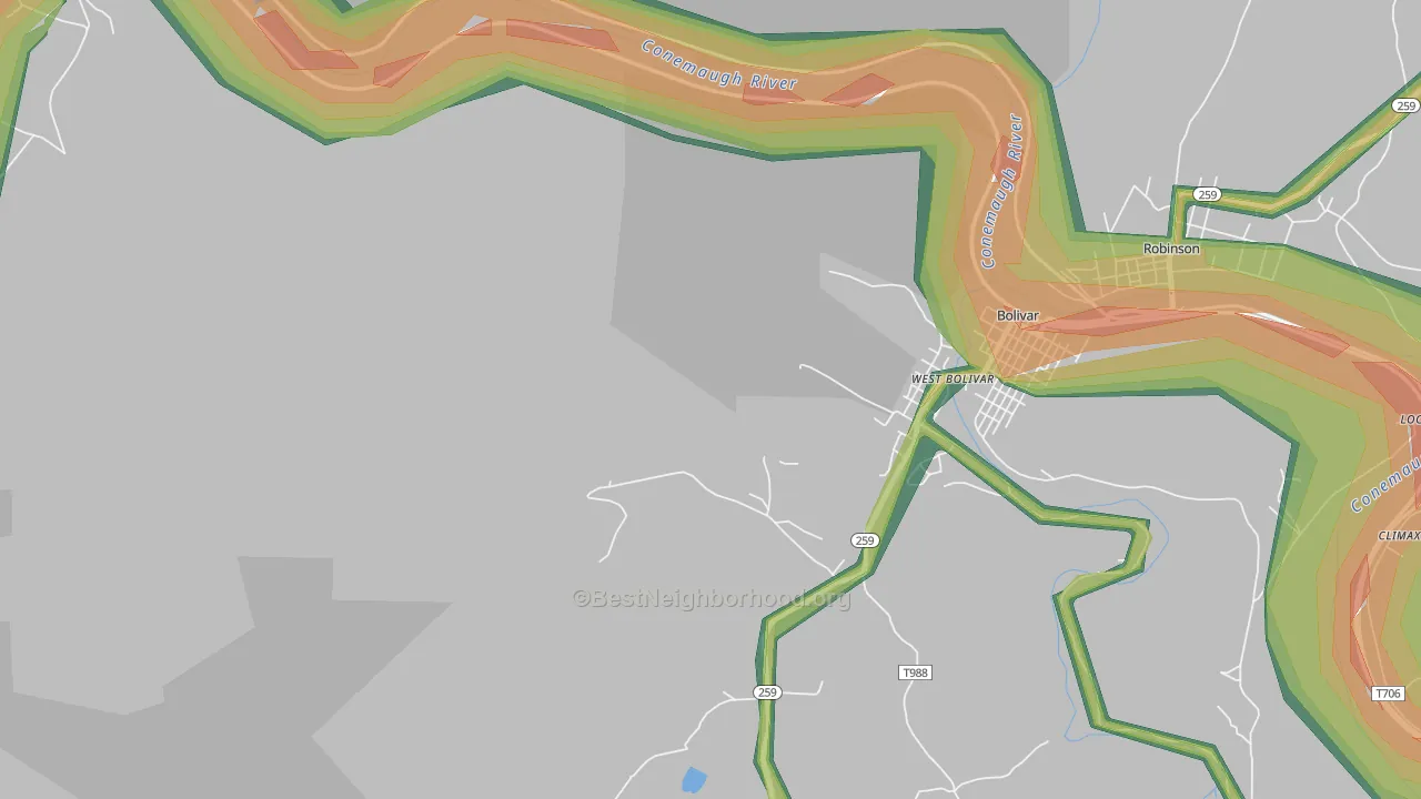 West Bolivar, PA Map of Noise Levels in West Bolivar