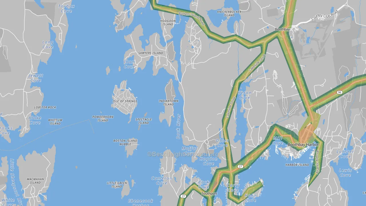 West Boothbay Harbor, ME Map of Noise Levels in West Boothbay Harbor