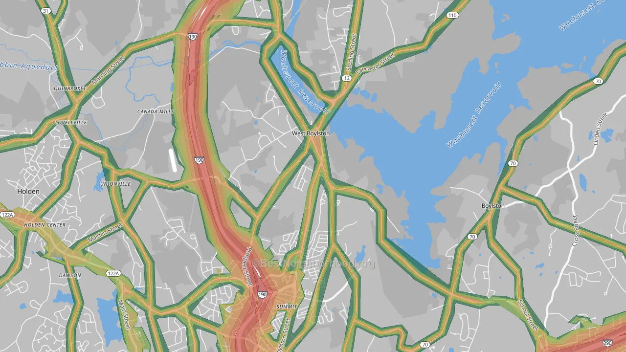 West Boylston, MA Map of Noise Levels in West Boylston