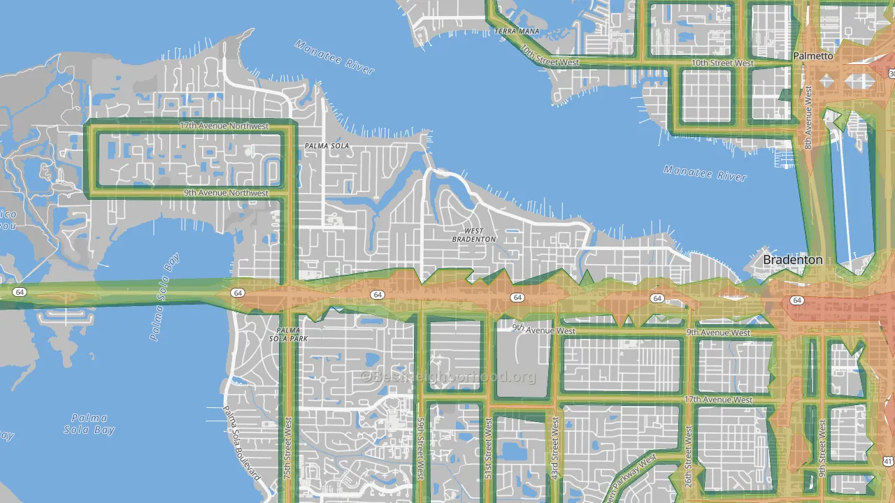 West Bradenton, FL Map of Noise Levels in West Bradenton