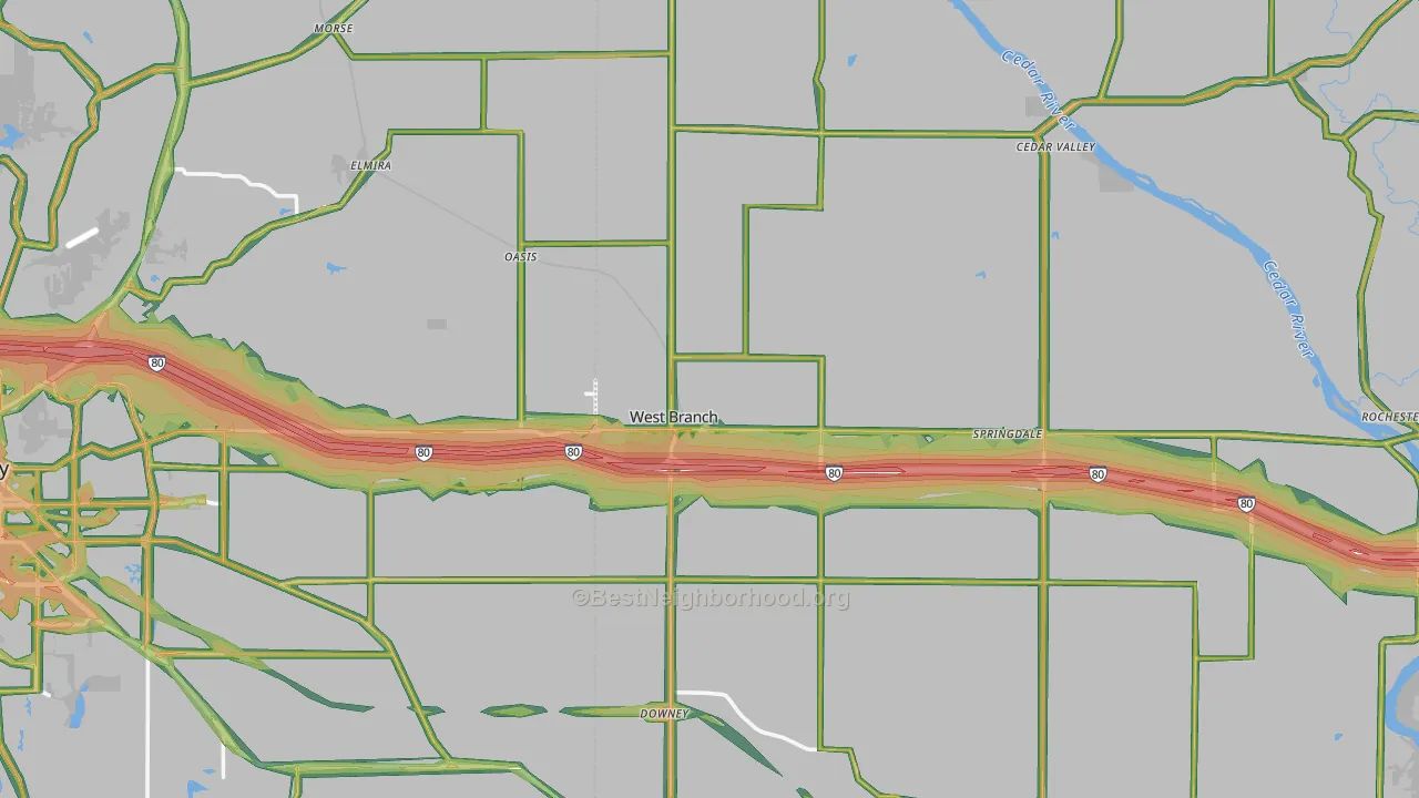West Branch, IA Map of Noise Levels in West Branch