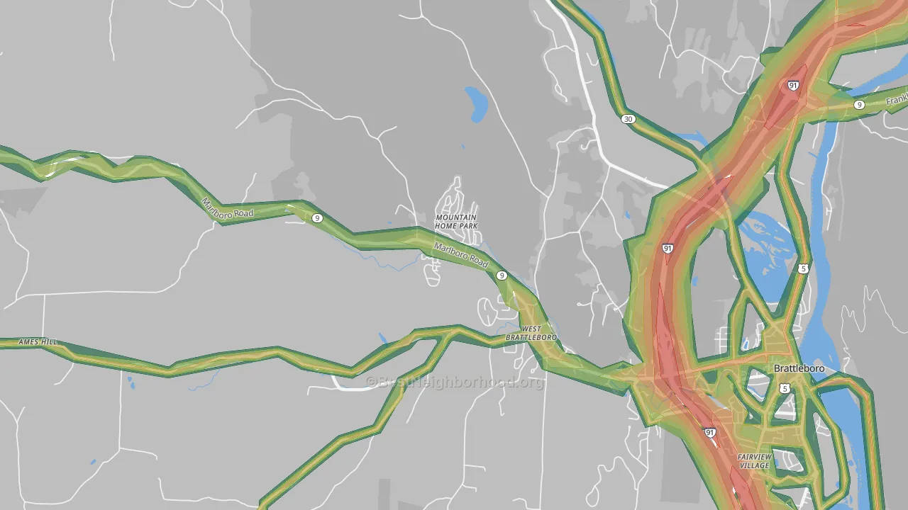West Brattleboro, VT Map of Noise Levels in West Brattleboro