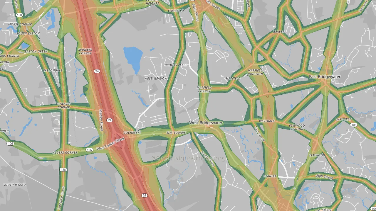 West Bridgewater, MA Map of Noise Levels in West Bridgewater