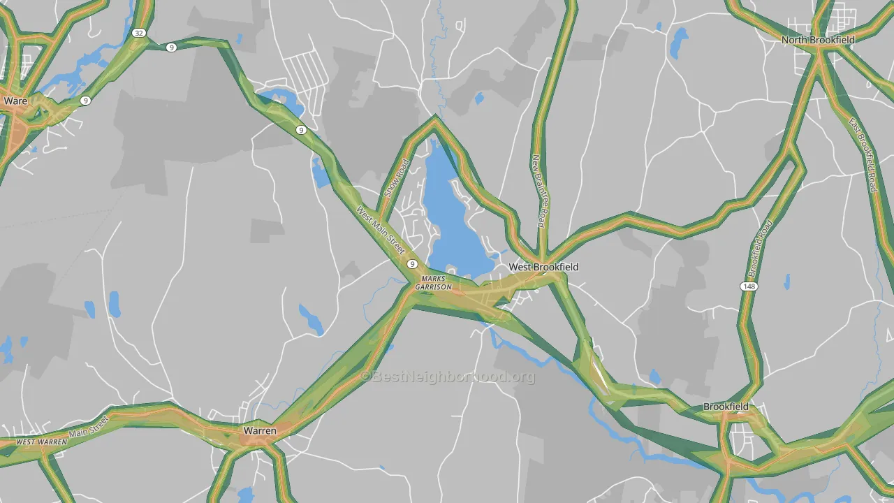 West Brookfield, MA Map of Noise Levels in West Brookfield