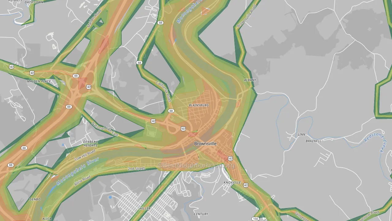 West Brownsville, PA Map of Noise Levels in West Brownsville