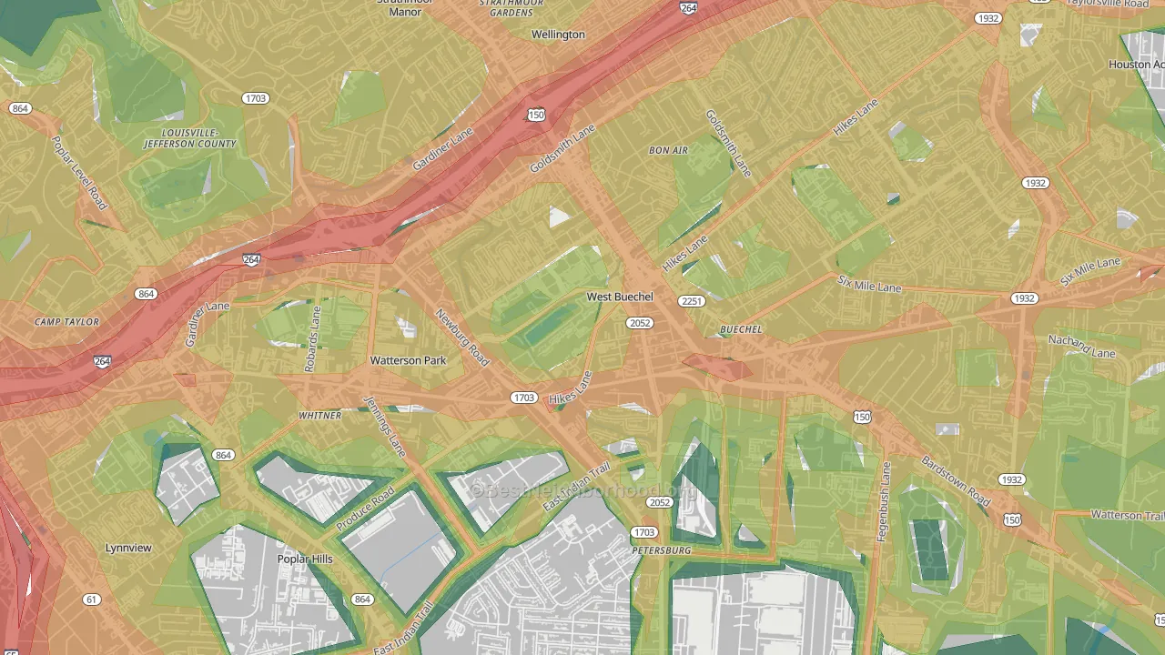 West Buechel, KY Map of Noise Levels in West Buechel