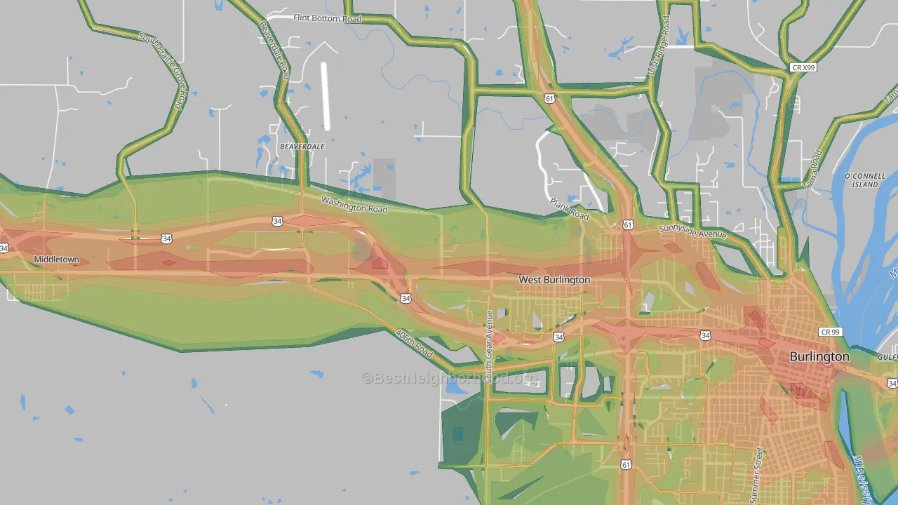 West Burlington, IA Map of Noise Levels in West Burlington