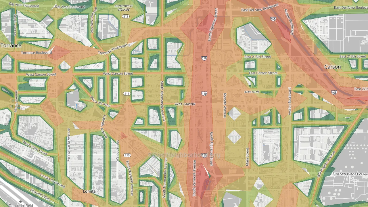West Carson, CA Map of Noise Levels in West Carson