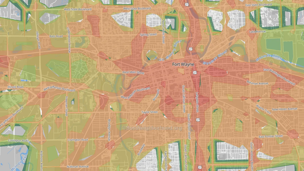 West Central, Fort Wayne, IN Map of Noise Levels in West Central