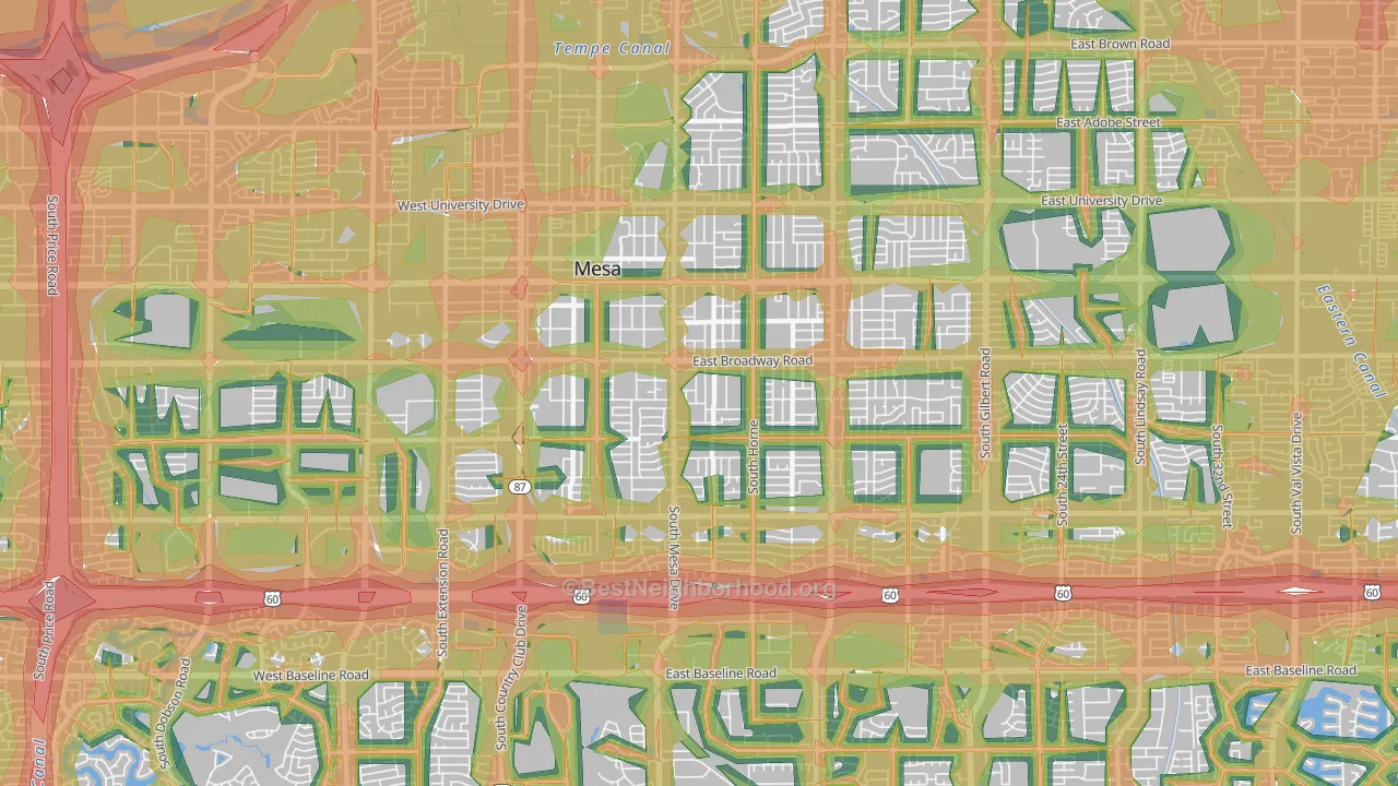 West Central, Mesa, AZ Map of Noise Levels in West Central