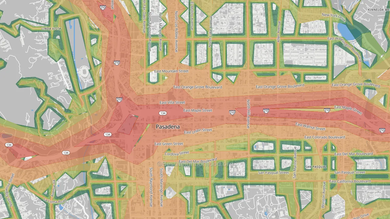 West Central, Pasadena, CA Map of Noise Levels in West Central