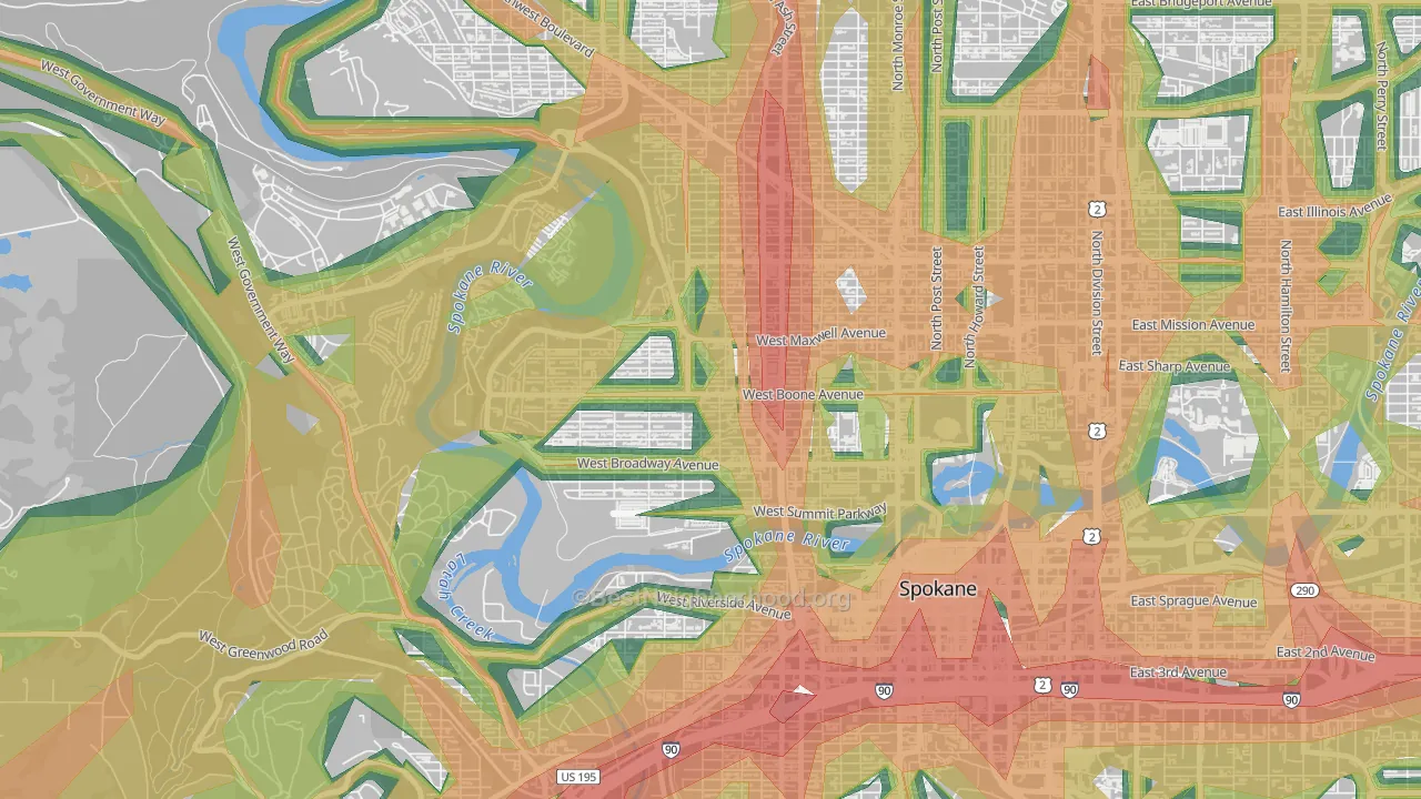 West Central, Spokane, WA Map of Noise Levels in West Central