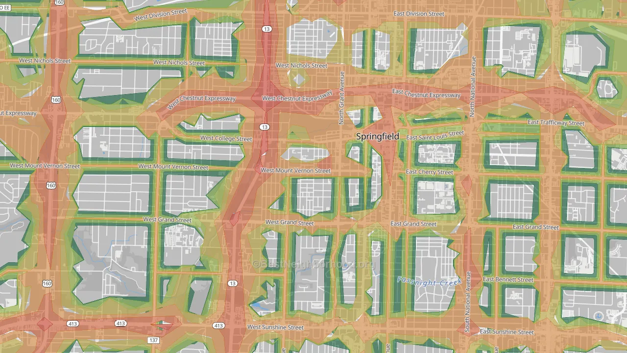 West Central, Springfield, MO Map of Noise Levels in West Central