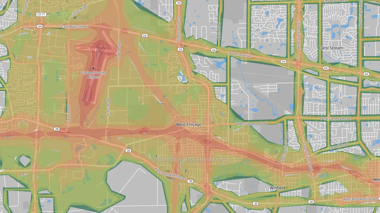 West Chicago, IL Map of Noise Levels in West Chicago