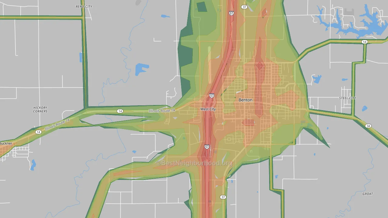 West City, IL Map of Noise Levels in West City