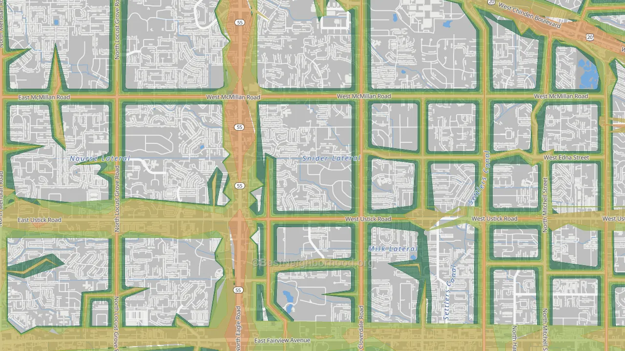 West Cloverdale, Boise, ID Map of Noise Levels in West Cloverdale