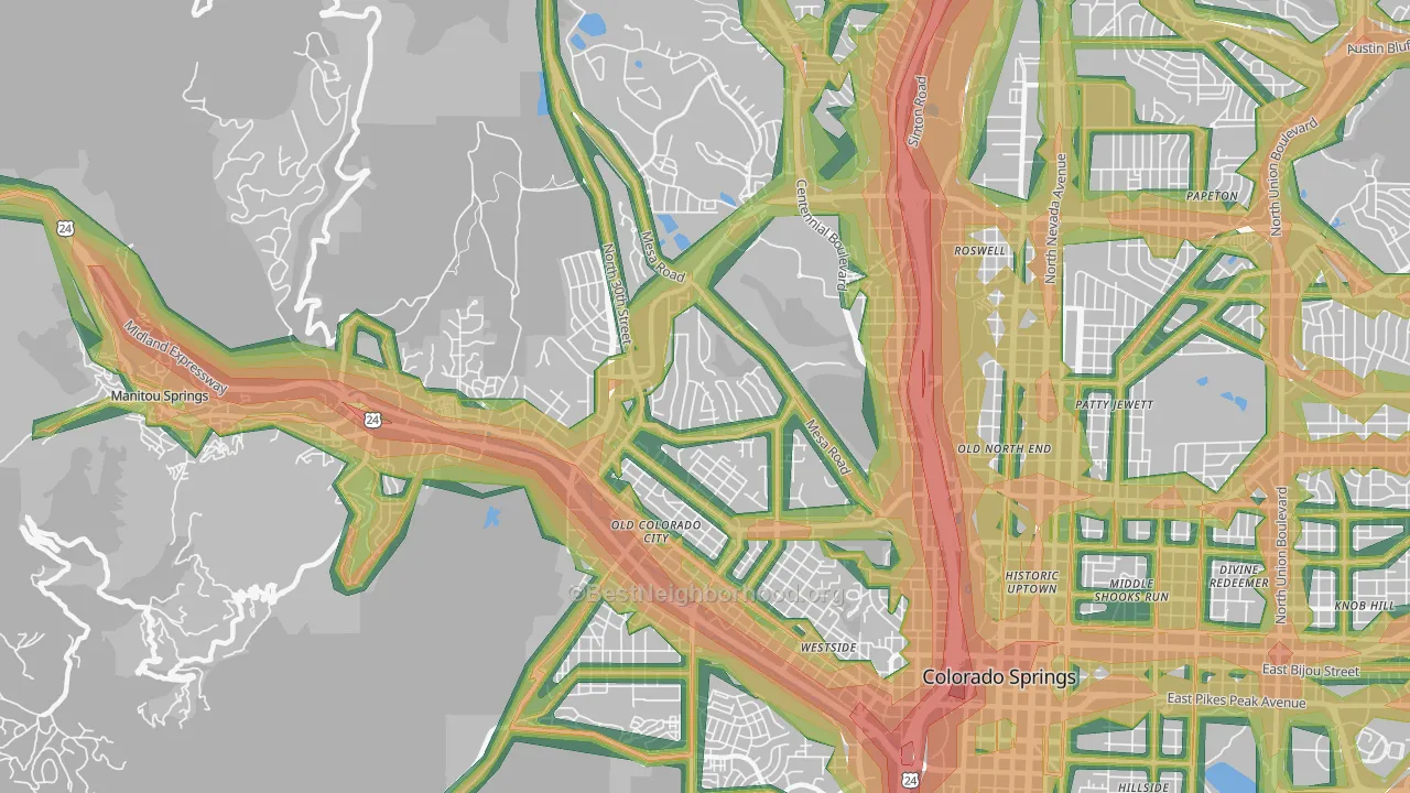 West Colorado Springs, Colorado Springs, CO Map of Noise Levels in West Colorado Springs