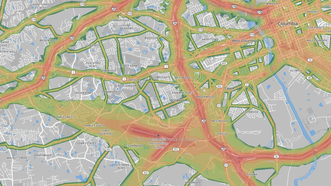 West Columbia, SC Map of Noise Levels in West Columbia