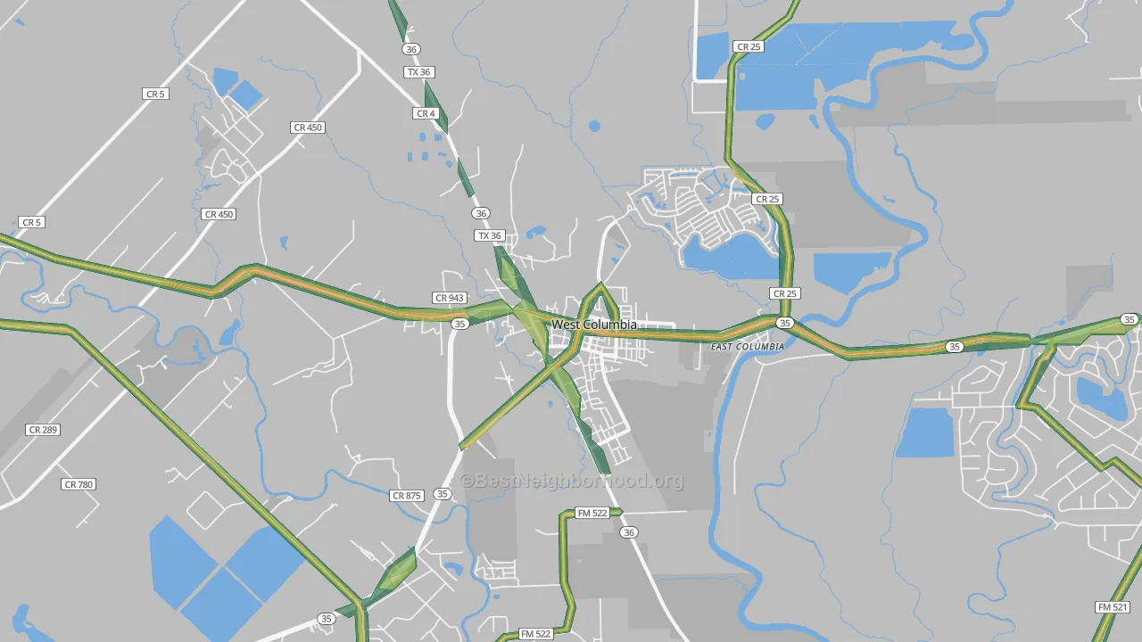 West Columbia, TX Map of Noise Levels in West Columbia