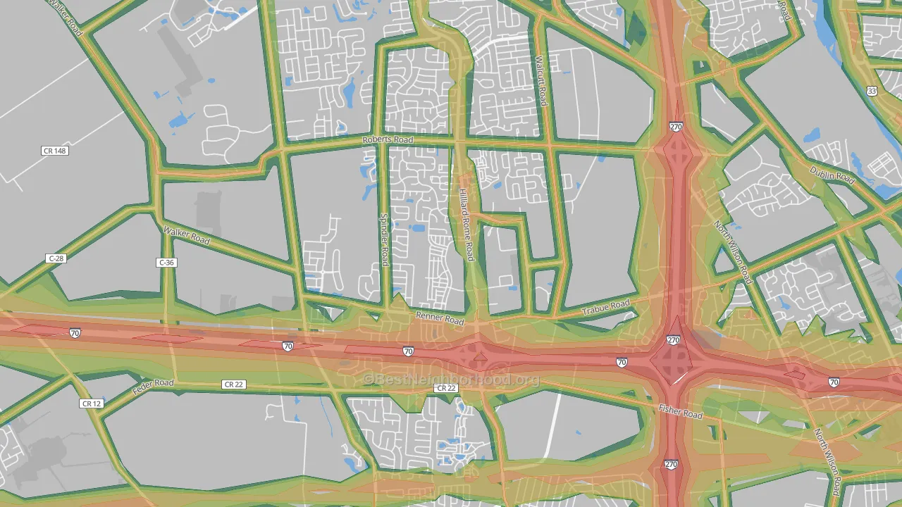 West Columbus Interim, Hilliard, OH Map of Noise Levels in West Columbus Interim