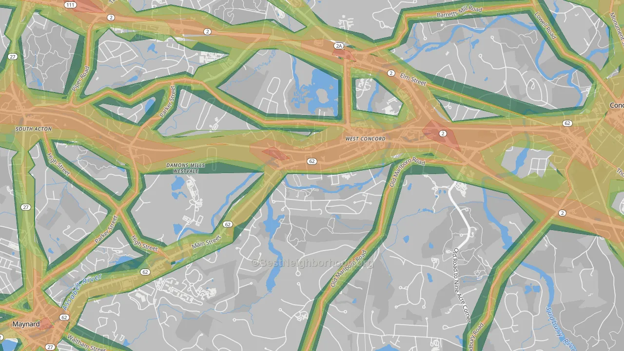 West Concord, MA Map of Noise Levels in West Concord