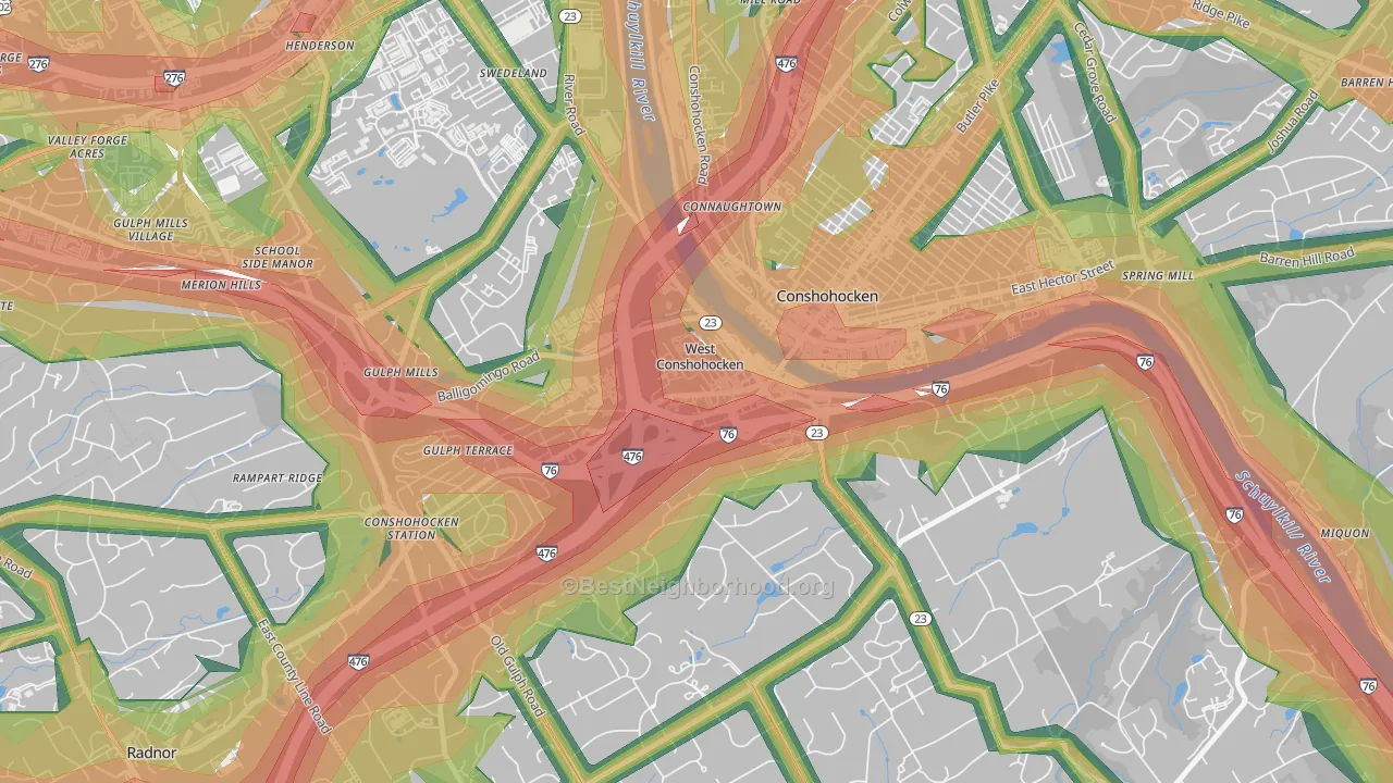 West Conshohocken, PA Map of Noise Levels in West Conshohocken