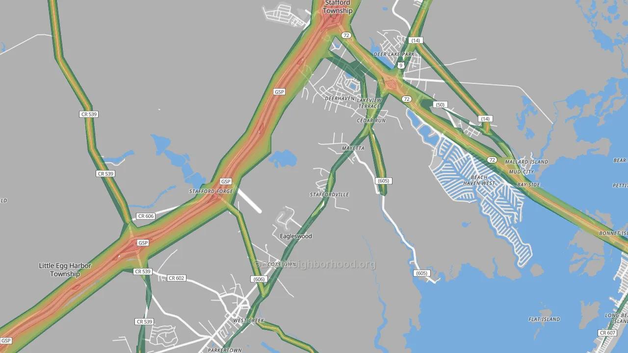 West Creek, NJ Map of Noise Levels in West Creek