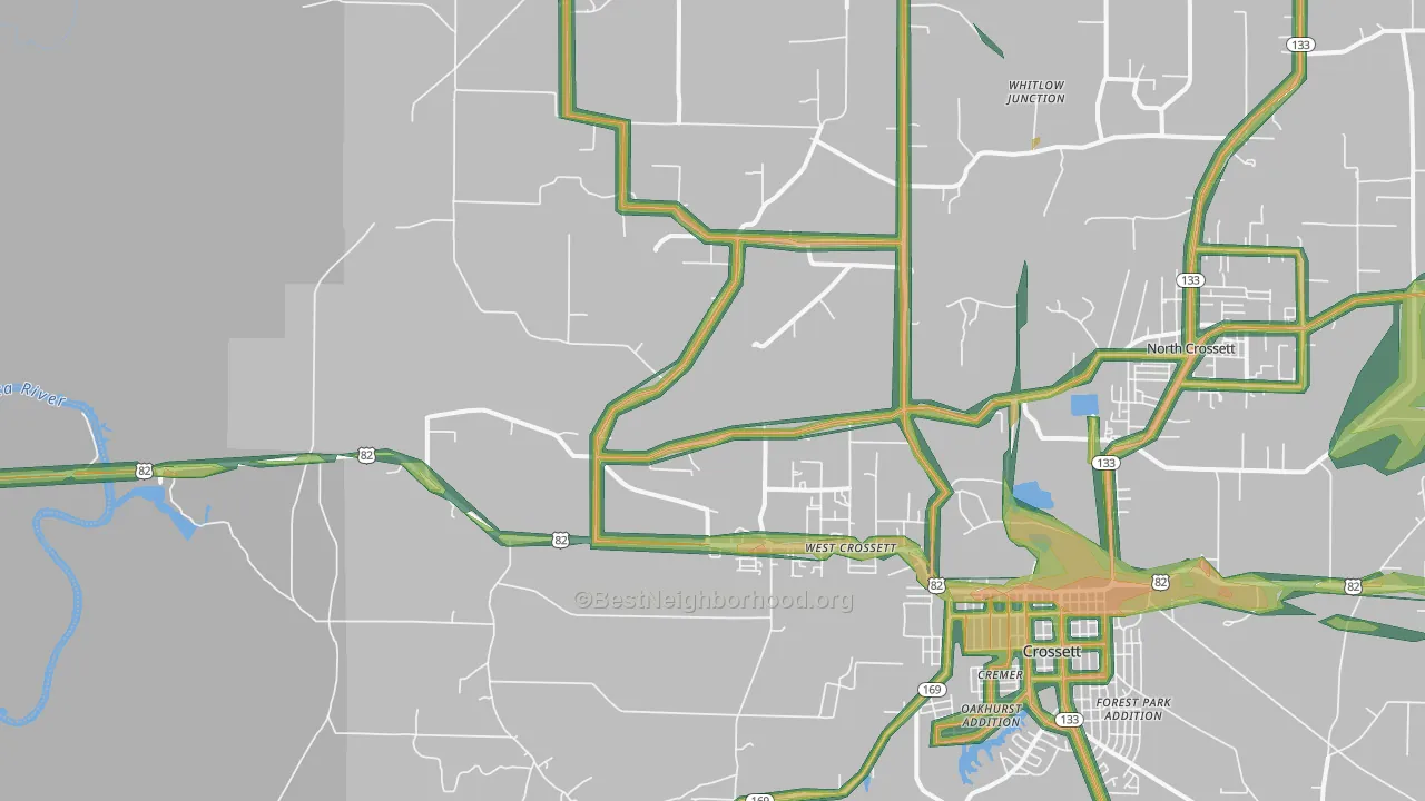West Crossett, AR Map of Noise Levels in West Crossett