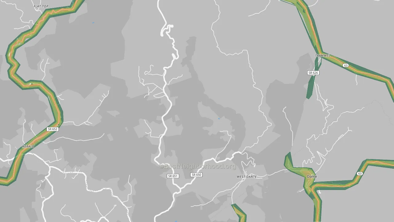 West Dante, VA Map of Noise Levels in West Dante