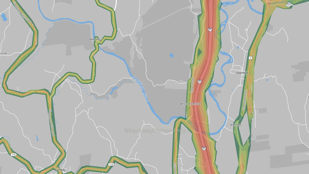 West Deerfield, MA Map of Noise Levels in West Deerfield