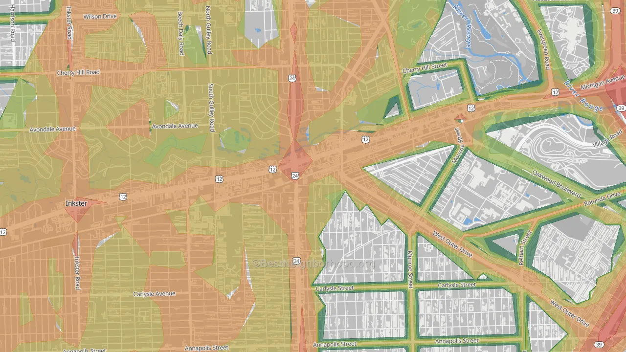 West Downtown Dearborn, Dearborn, MI Map of Noise Levels in West Downtown Dearborn