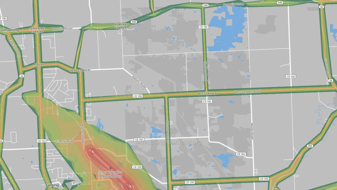 West Dryden, NY Map of Noise Levels in West Dryden