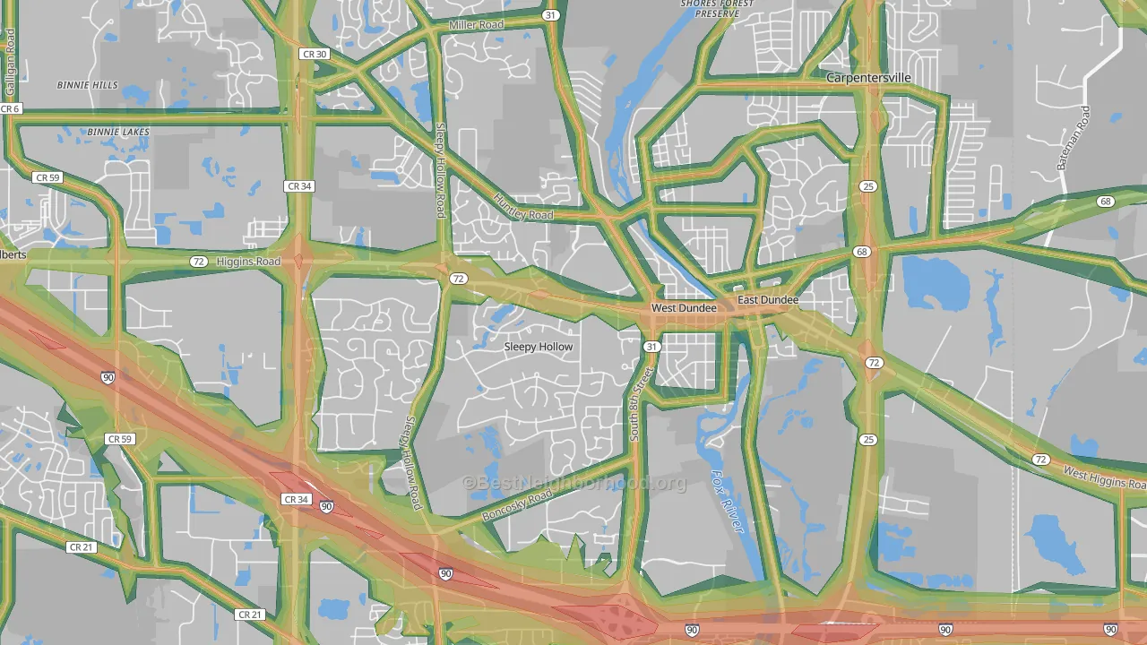 West Dundee, IL Map of Noise Levels in West Dundee