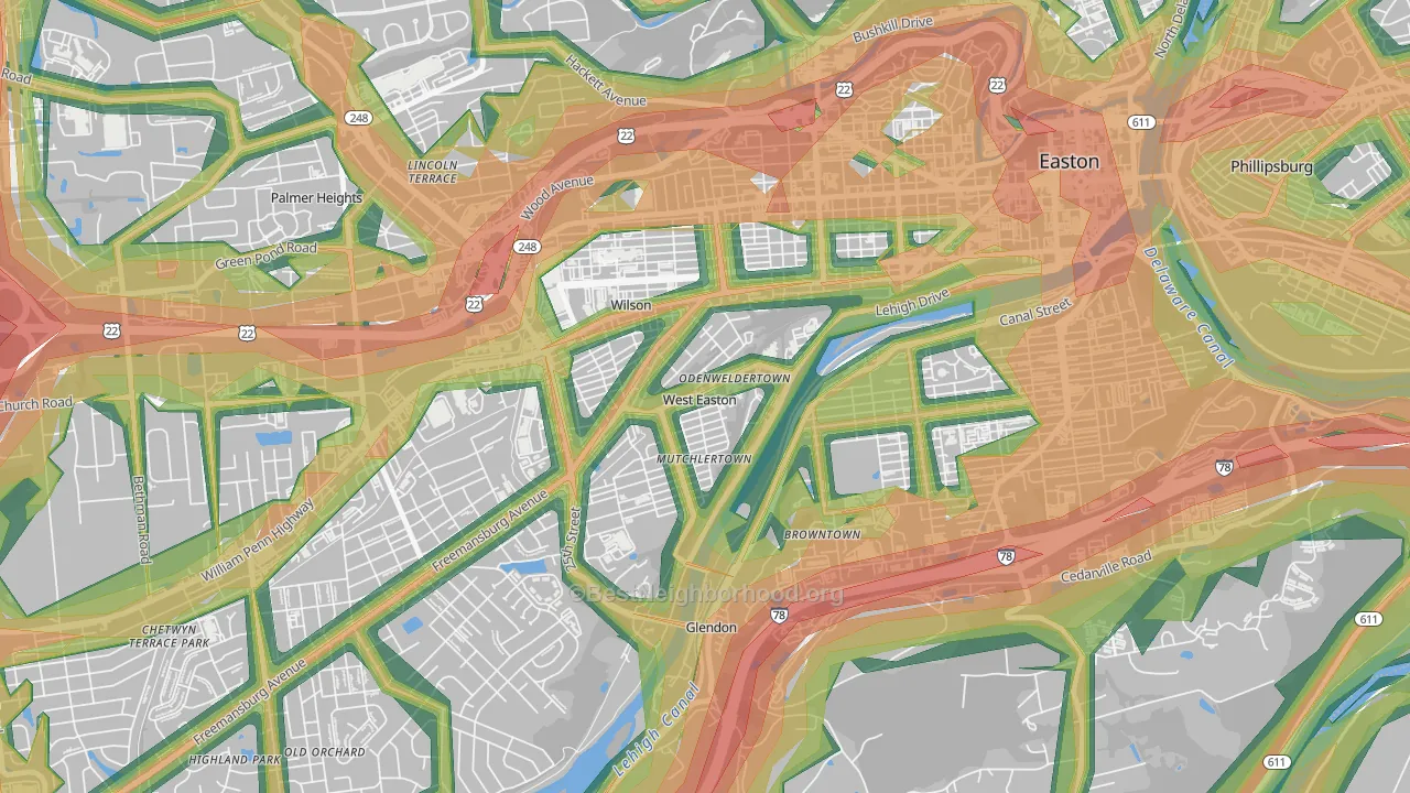 West Easton, PA Map of Noise Levels in West Easton