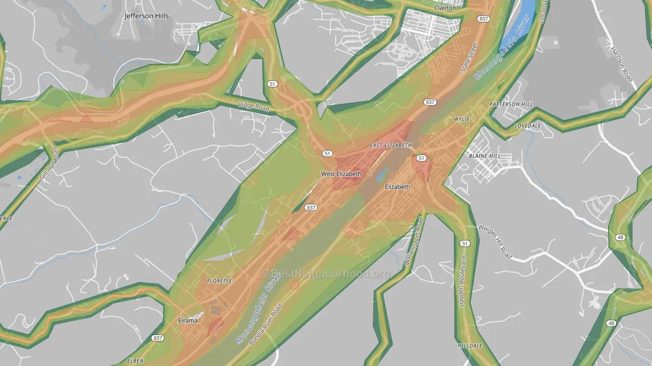 West Elizabeth, PA Map of Noise Levels in West Elizabeth