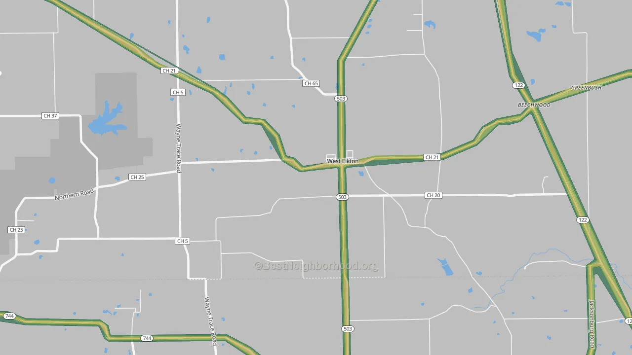 West Elkton, OH Map of Noise Levels in West Elkton