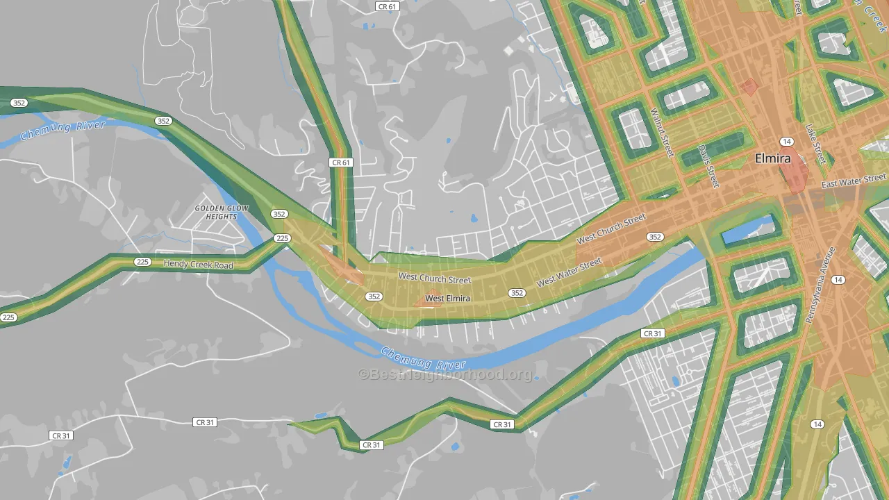 West Elmira, NY Map of Noise Levels in West Elmira