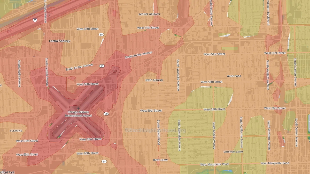 West Elsdon, Chicago, IL Map of Noise Levels in West Elsdon